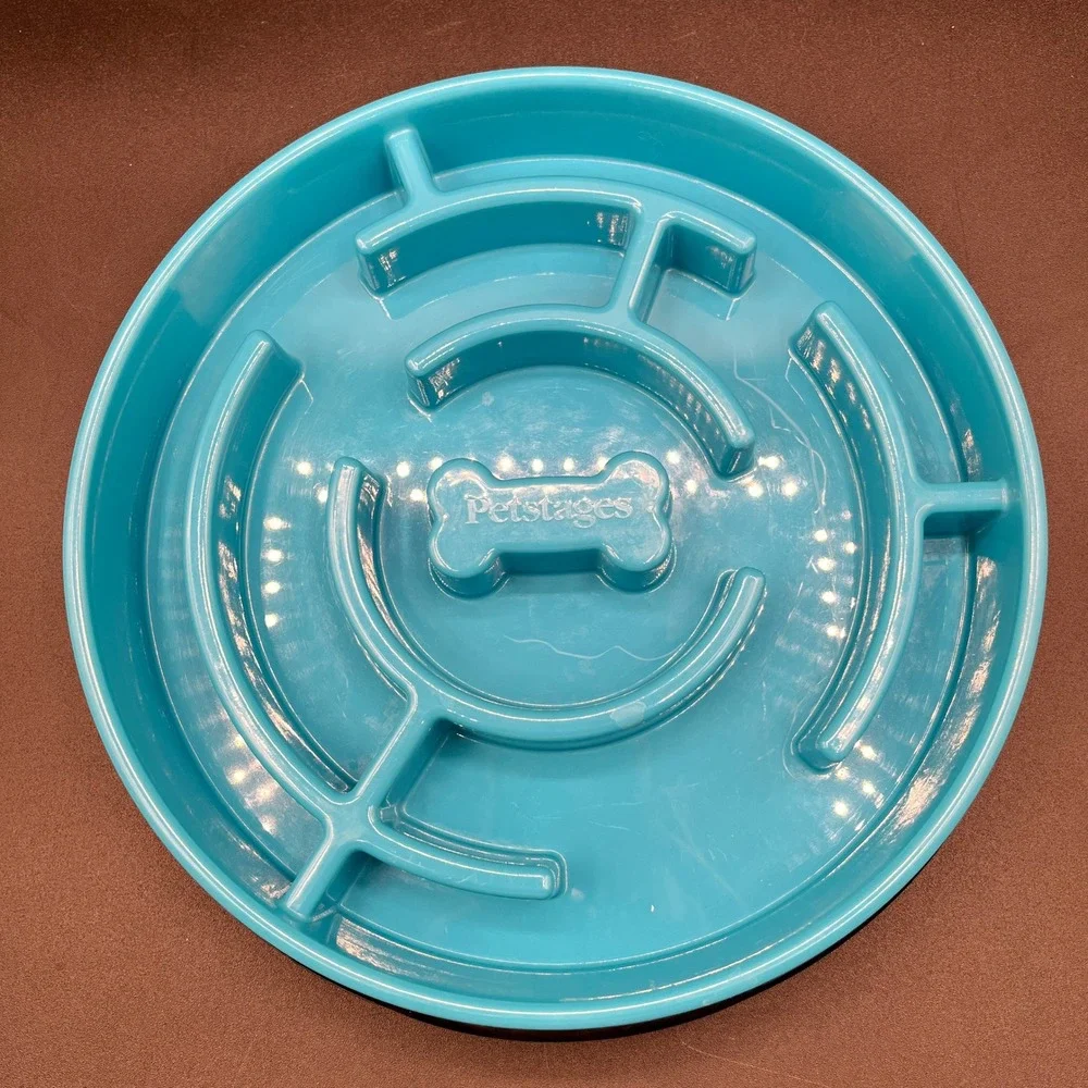 Petstages Slow Feeder Dog‎ Bowl Teal Blue Maze Anti Gulping Non Slip 9